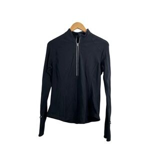 Lululemon Womens Black Half Zip Long Sleeve Running Pullover Thumbholes Size 10